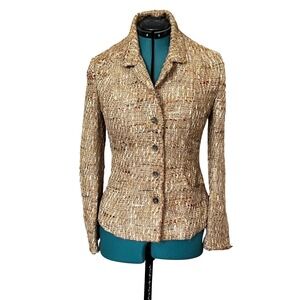 CAROLINE CHARLES LONDON Womens Tweed Blazer Jacket Gold Tan Multi Color Sz Small